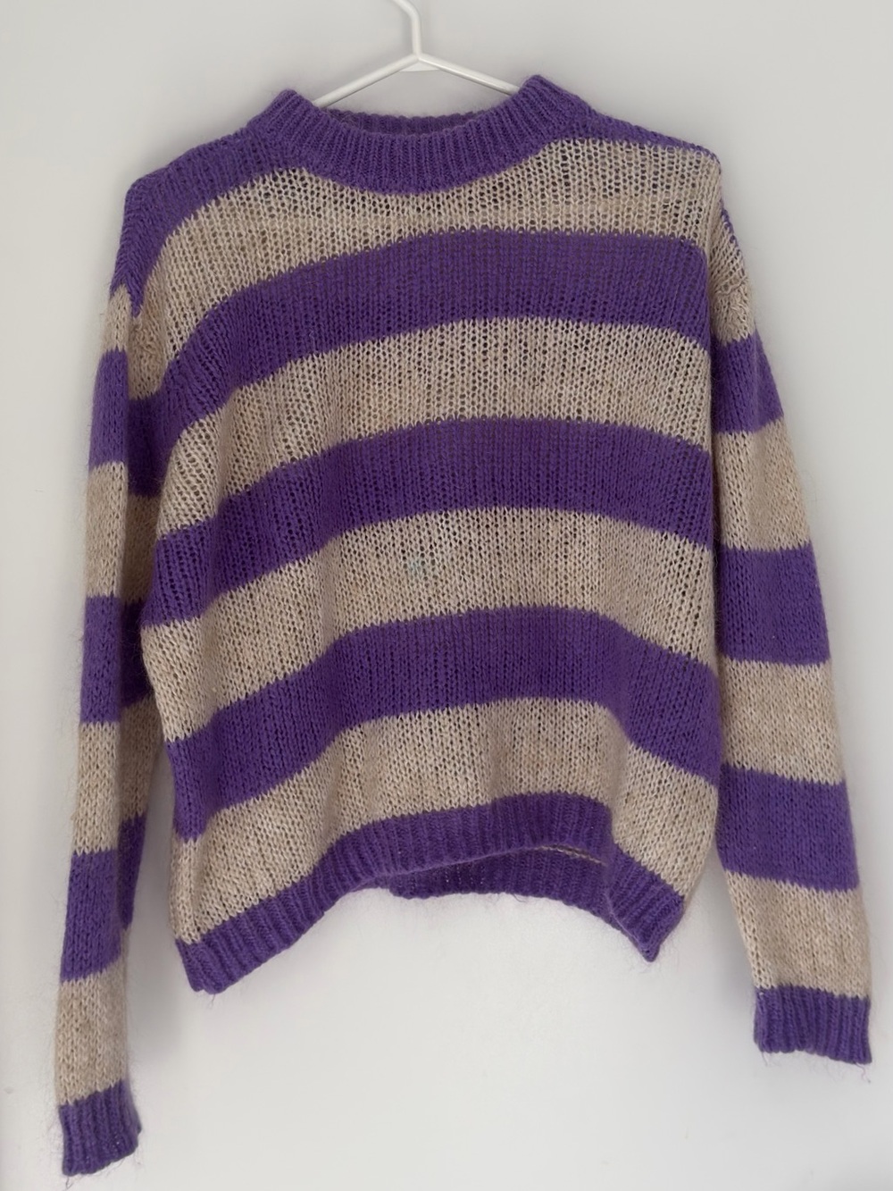 twik Purple and Cream Striped Crewneck Sweater